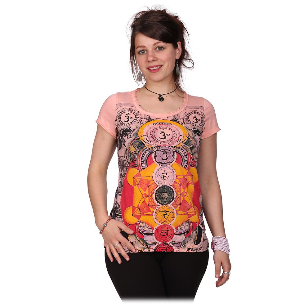 T-shirt da donna con maniche corte Mirror Chakras Pink Thailand