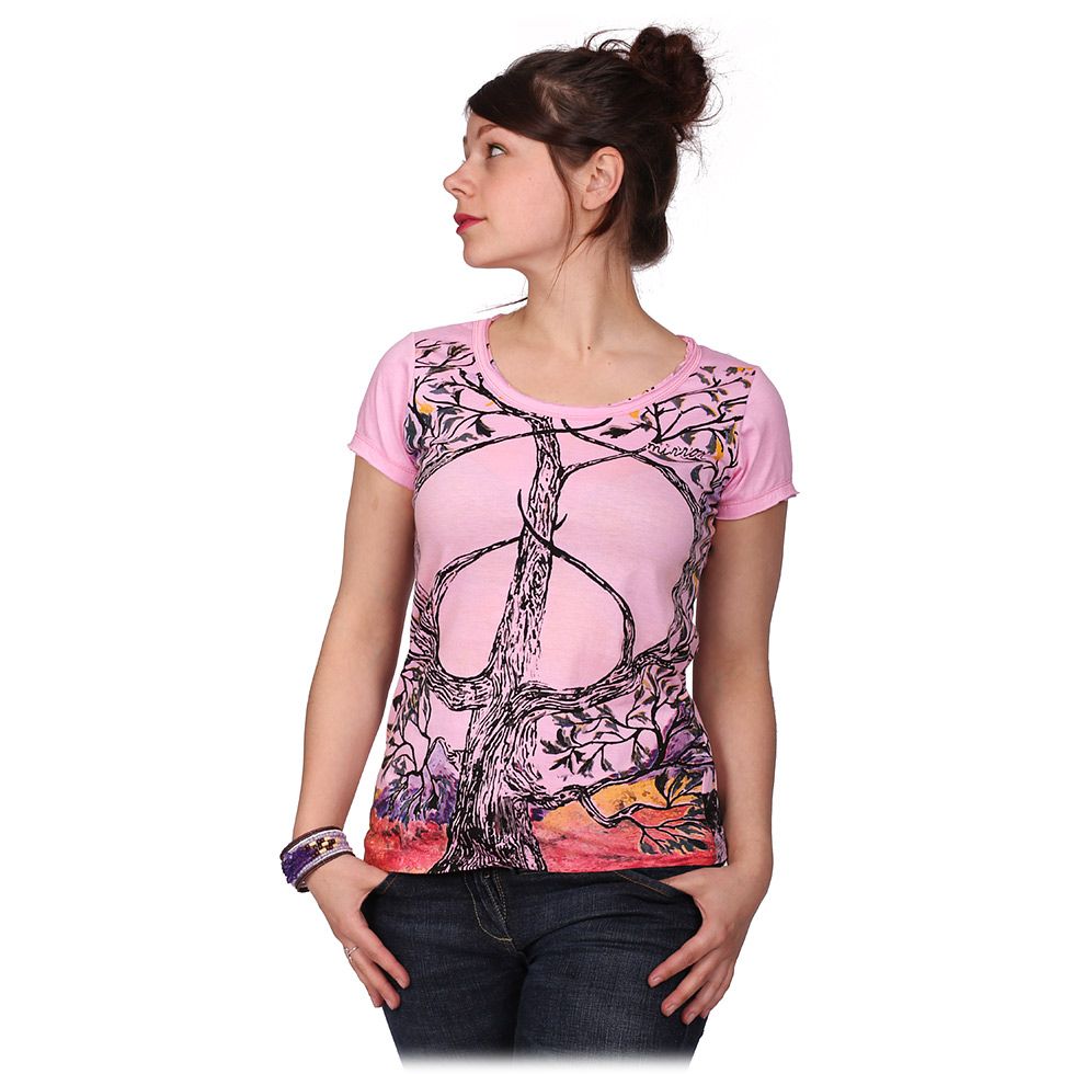 T-shirt da donna con maniche corte Mirror Tree of Peace Pink Thailand