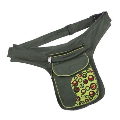 Cintura portamonete hippie in cotone con stampa Peace Green