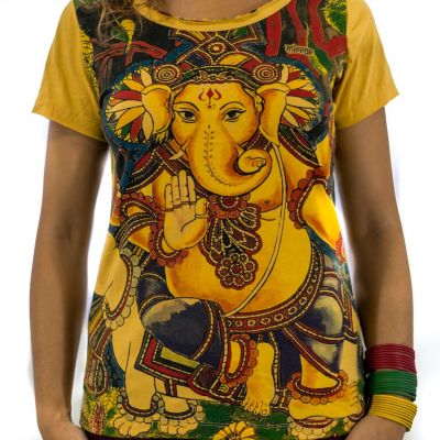 T-shirt da donna con maniche corte Mirror Ganapati Yellow Thailand