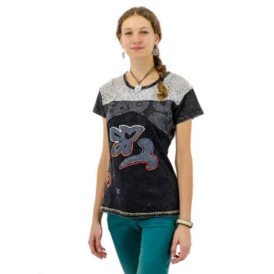 T-shirt da donna etno con maniche corte Daya Hitam | S, M, L, XL, XXL