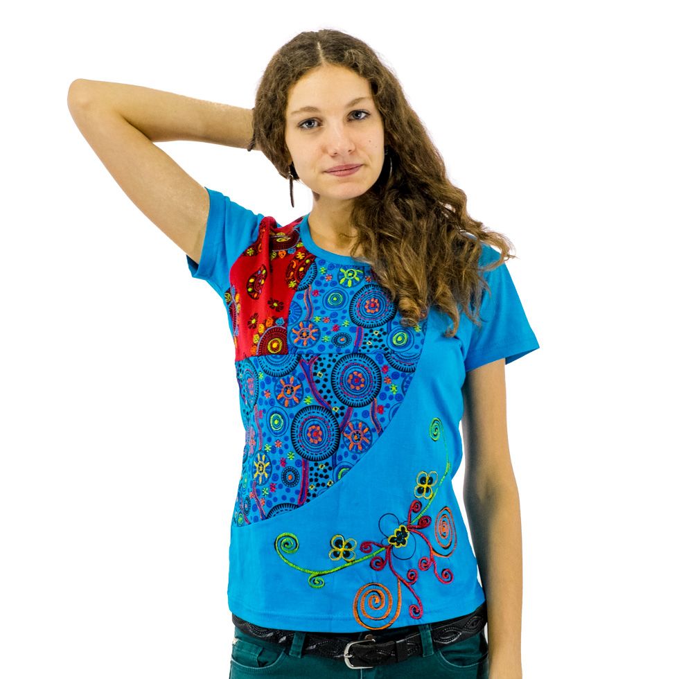 T-shirt da donna etno con maniche corte Nagarjun Samudra Nepal