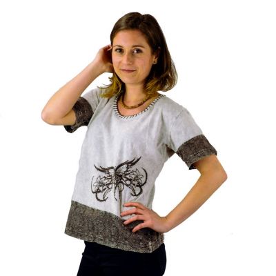 T-shirt da donna etno con maniche corte Sudha Kelabu Nepal