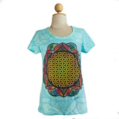 T-shirt da donna con maniche corte Mirror Flower of Life Blu | S, L, XL