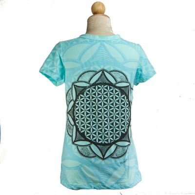 T-shirt da donna con maniche corte Mirror Flower of Life Blu Thailand
