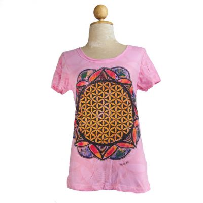 T-shirt da donna con maniche corte Mirror Flower of Life Rosa | L, XL