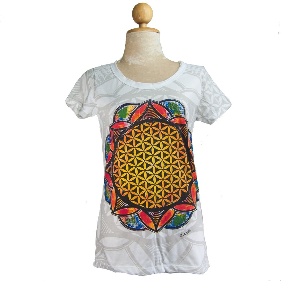 T-shirt da donna con maniche corte Mirror Flower of Life White Thailand