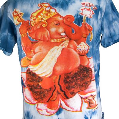 Maglietta etnica batik da uomo blu Sure Ganesh su Lotus Blue Thailand