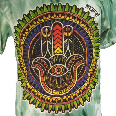 Maglietta etnica batik da uomo Sure Hand of Fatima Green Thailand