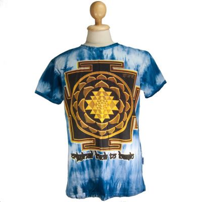 Maglietta etnica batik da uomo Sure Sri Yantra Blue | L - ULTIMO PEZZO!