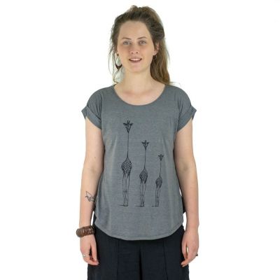 Maglietta da donna con maniche corte Darika Giraffe Family Grey | S/M
