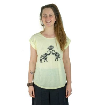 T-shirt da donna con maniche corte Darika Spiritual Elephants Yellowish | S/M