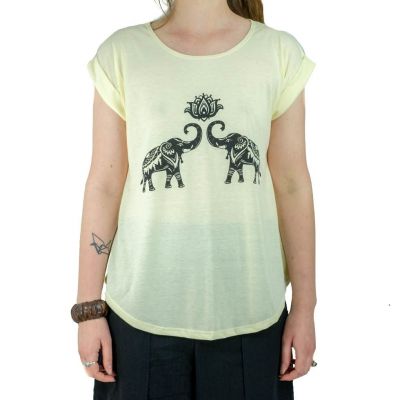 T-shirt da donna con maniche corte Darika Spiritual Elephants Yellowish Thailand
