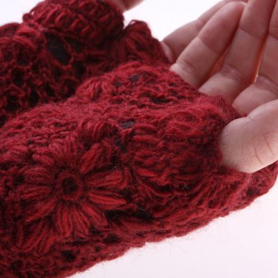 Guanti di lana senza dita Bardia Crimson Nepal