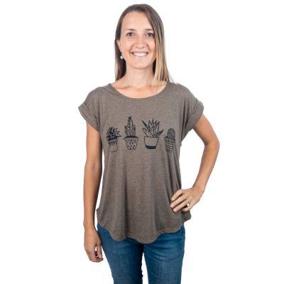 T-shirt da donna con maniche corte Darika Cacti Brownish | S/M