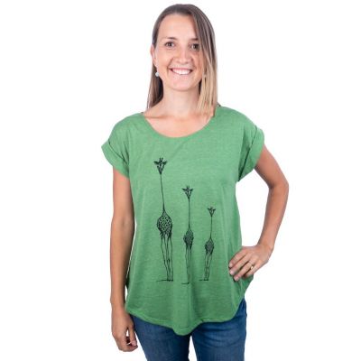 Maglietta da donna con maniche corte Darika Giraffe Family Green | S/M, L/XL - ULTIMO PEZZO