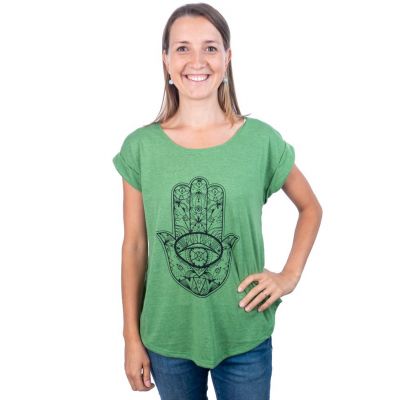 T-shirt da donna con maniche corte Darika Hamsa Green | UNISIZE 