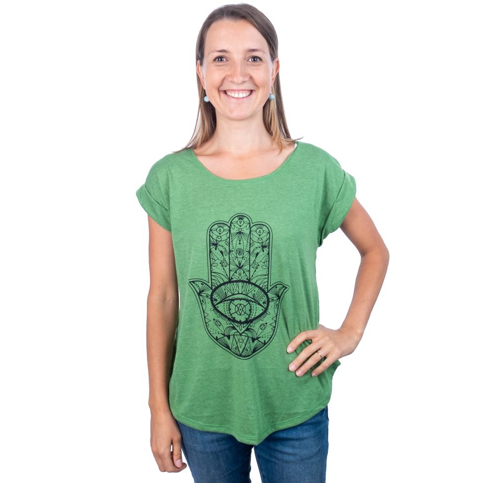 T-shirt da donna con maniche corte Darika Hamsa Green Thailand