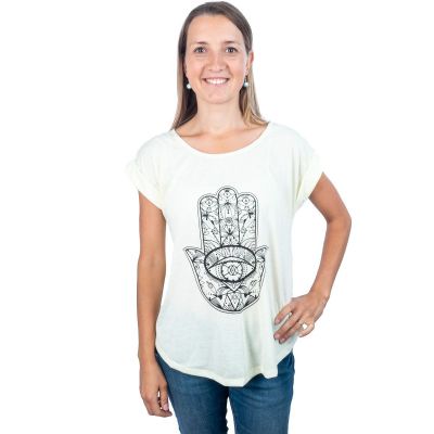T-shirt donna manica corta Darika Hamsa Giallastro | S/M - ULTIMO PEZZO, L/XL
