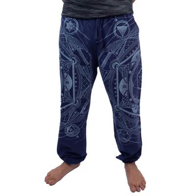 Pantaloni da uomo etno / hippie blu con stampa Jantur Biru | L - ULTIMO PEZZO!, XL