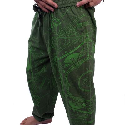 Pantaloni da uomo etno / hippie verdi con stampa Jantur Hijau Nepal