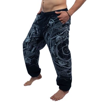 Pantaloni da uomo etno / hippie neri con stampa Jantur Hitam Nepal