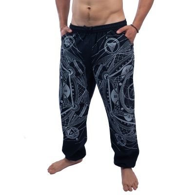 Pantaloni da uomo etno / hippie neri con stampa Jantur Hitam | XL, XXL, XXXL