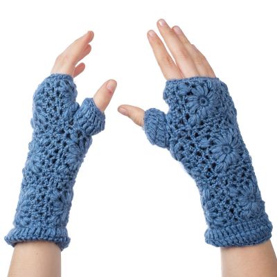 Scaldamani in lana Blu Bardia | guanti senza dita, set archetto e guanti senza dita