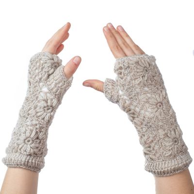 Guanti di lana senza dita Crema Bardia | guanti senza dita, impostare cappello e guanti senza dita
