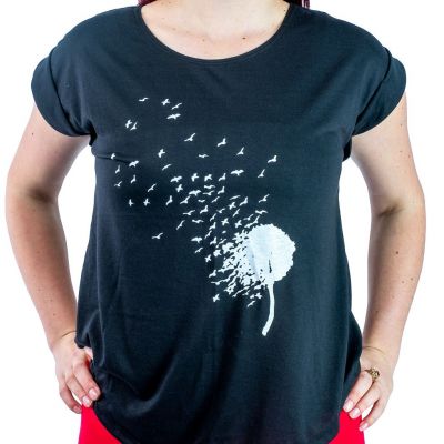 T-shirt donna manica corta Darika Bird Dandelion Black Thailand