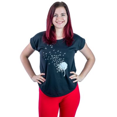 T-shirt donna manica corta Darika Bird Dandelion Black | S/M, L/XL - ULTIMO PEZZO!