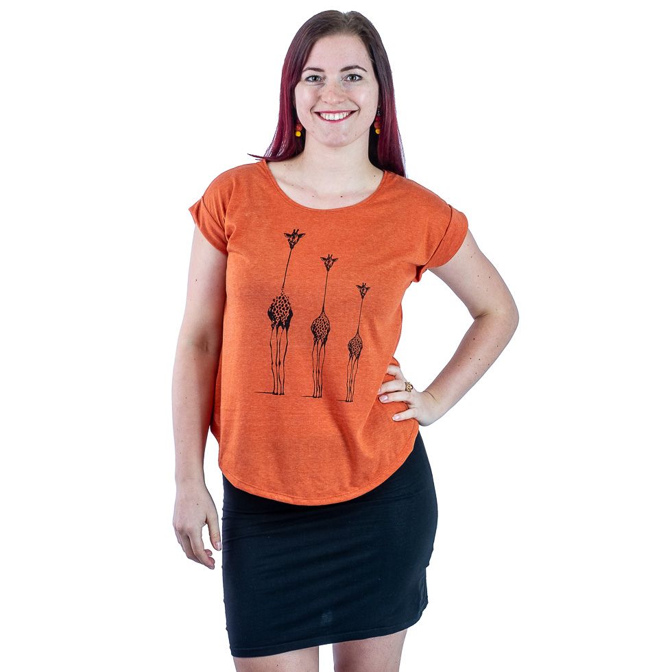 Maglietta da donna con maniche corte Darika Giraffe Family Orange Thailand