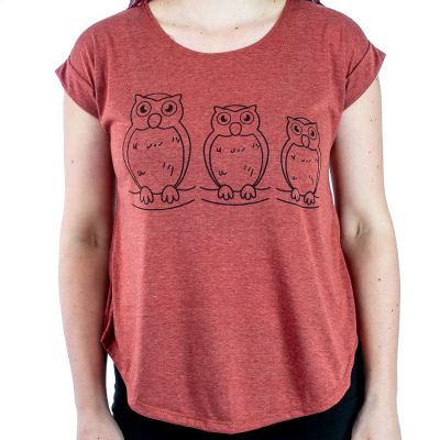 T-shirt donna manica corta Darika Owl Family Burgundy Thailand