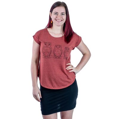 T-shirt donna manica corta Darika Owl Family Burgundy | UNISIZE