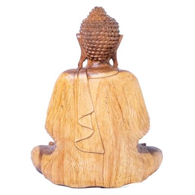 Statua in legno intagliato del Buddha seduto 2 Indonesia