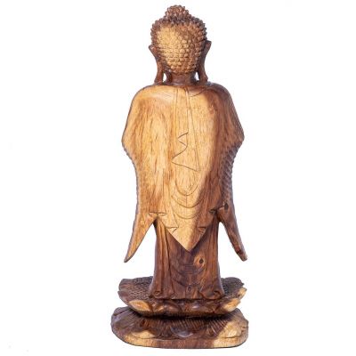 Statua in legno intagliato di Buddha in piedi