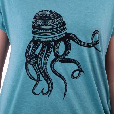 T-shirt donna manica corta Darika Octopus Turchese Thailand