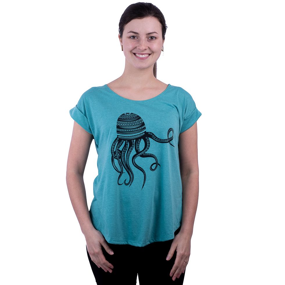 T-shirt donna manica corta Darika Octopus Turchese Thailand