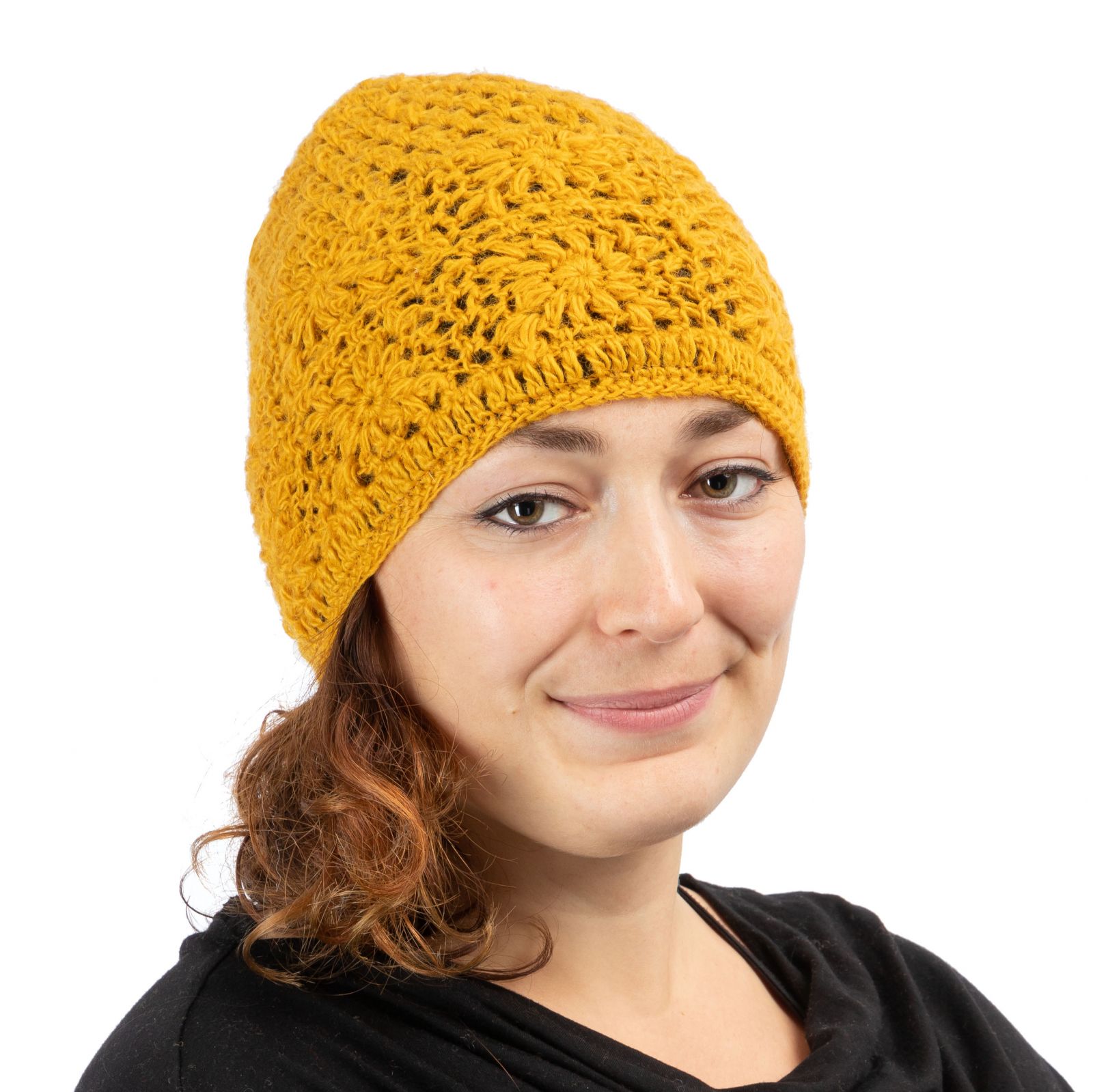 Cappello di lana all'uncinetto Bardia Yellow Nepal