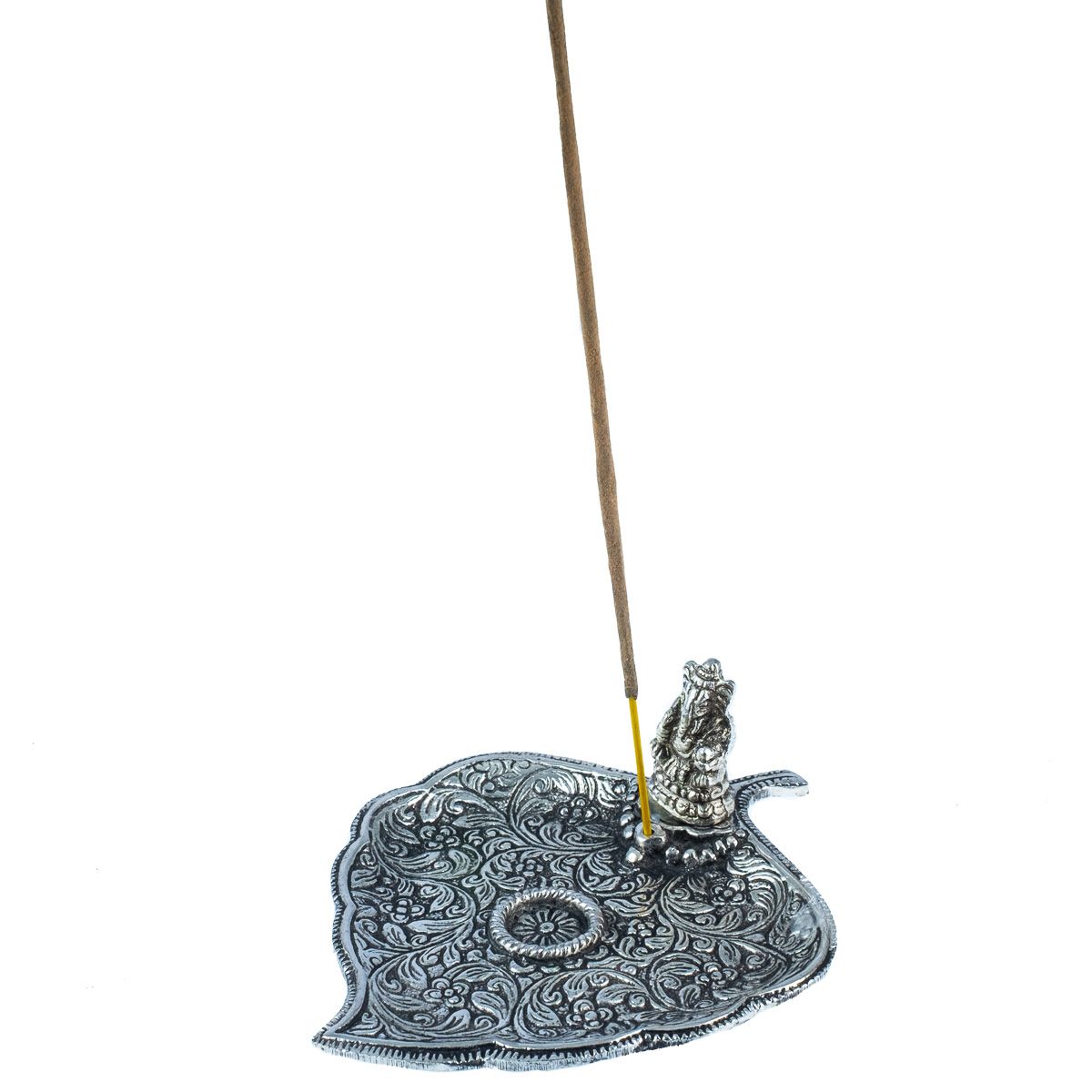 Porta incenso in metallo Foglia con Ganesh India