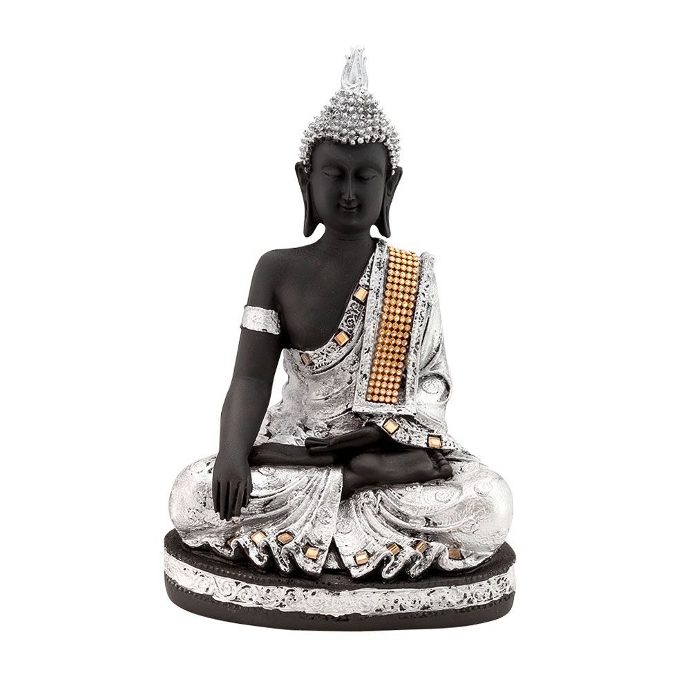 Statuetta in resina decorata Silver Buddha India