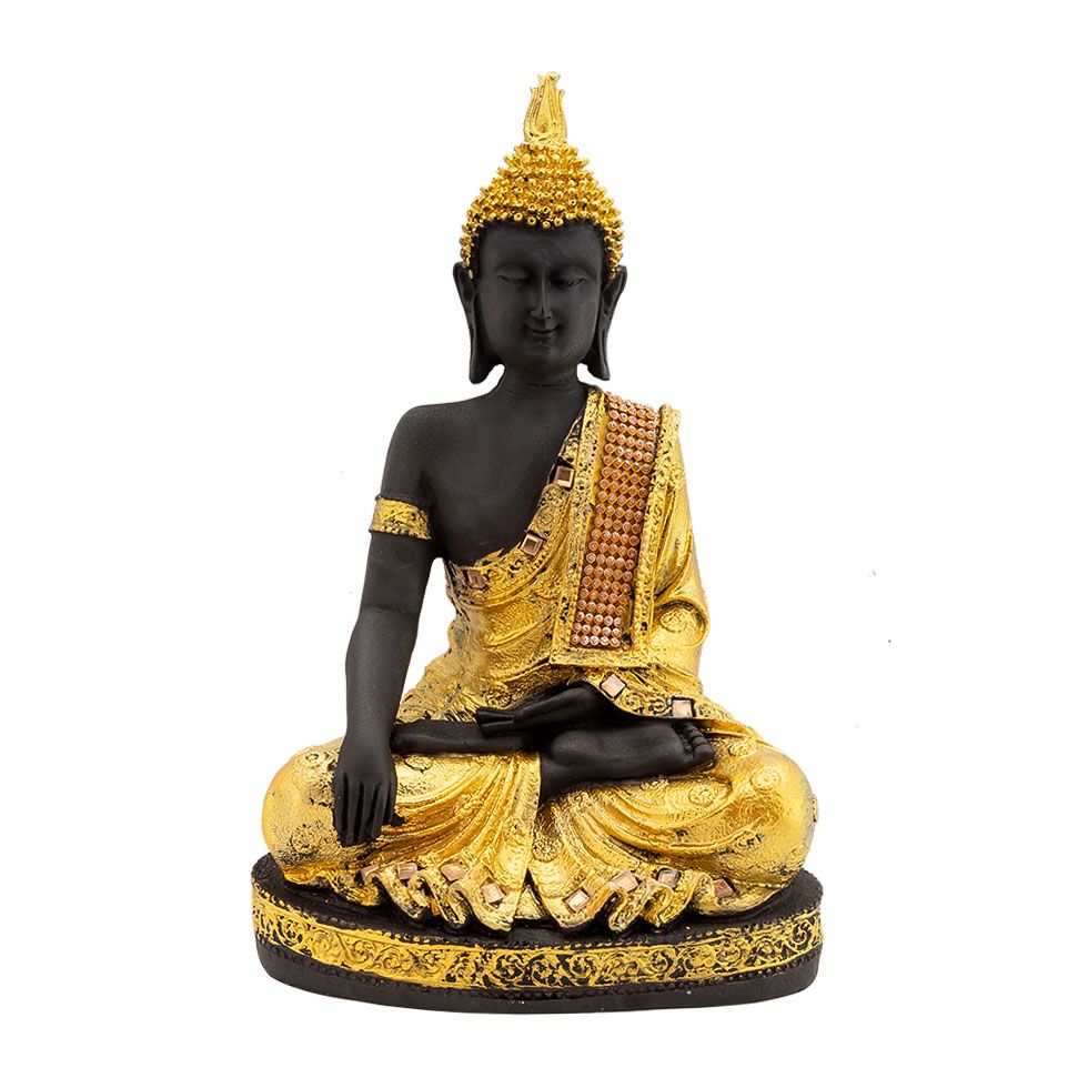 Statuetta in resina decorata Golden Buddha India