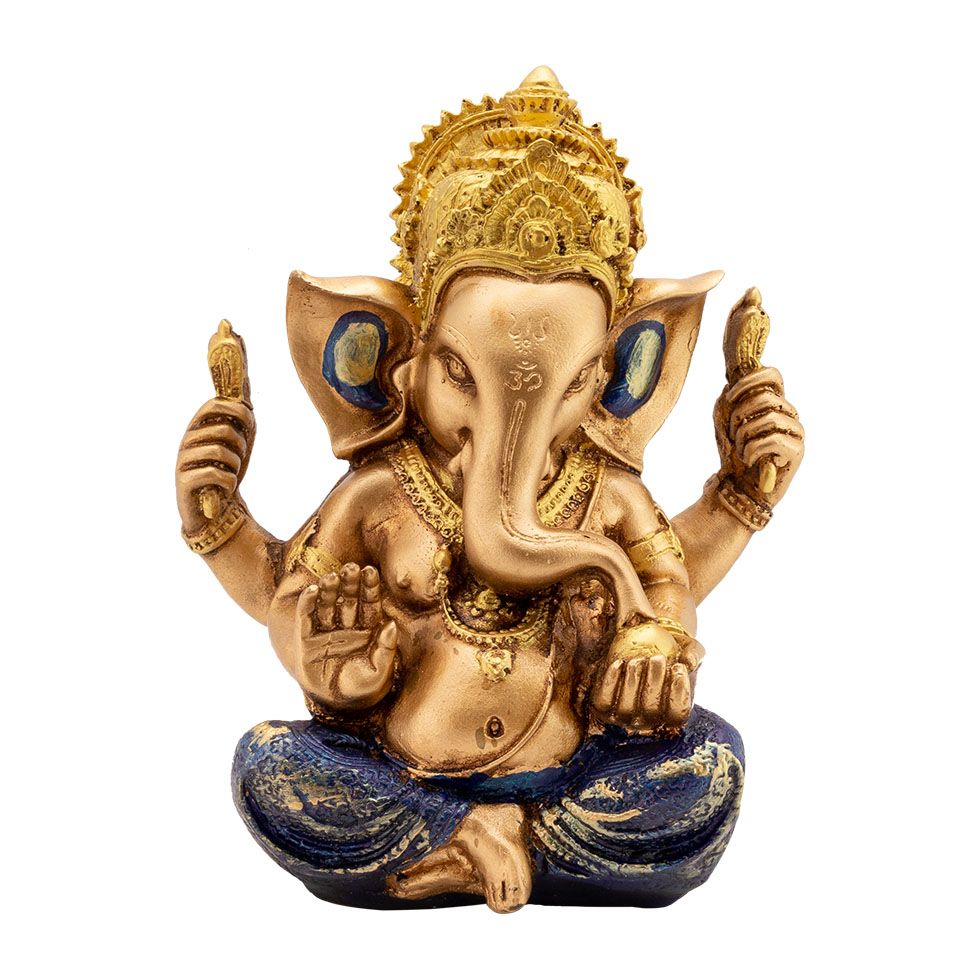 Statuetta in resina decorata Ganesha d'oro India