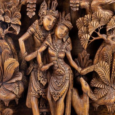 Scultura in legno intagliato Rama, Sita e il cervo d'oro Indonesia