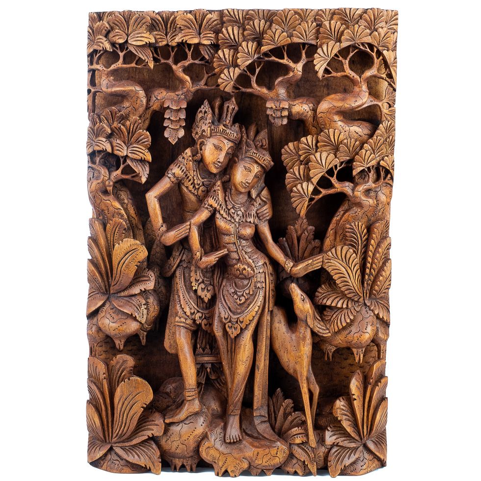 Scultura in legno intagliato Rama, Sita e il cervo d'oro Indonesia