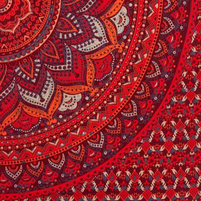 Copriletto in cotone - Mandala di loto – rosso e viola India