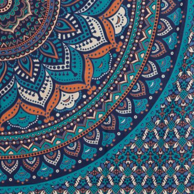 Copriletto in cotone - Mandala di loto – azzurro India