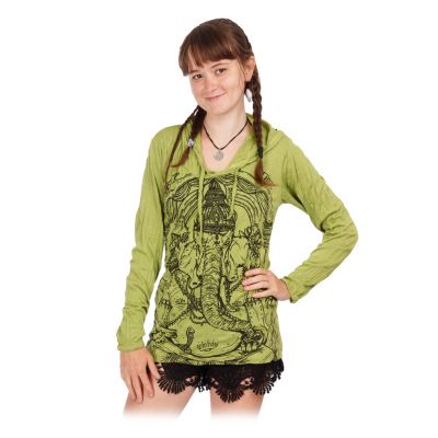 T-shirt con cappuccio da donna Sure Angry Ganesh Green | S, M, XL