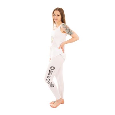 Abbigliamento yoga in cotone Albero della vita e Chakra – bianco - - set top + leggings L/XL Nepal
