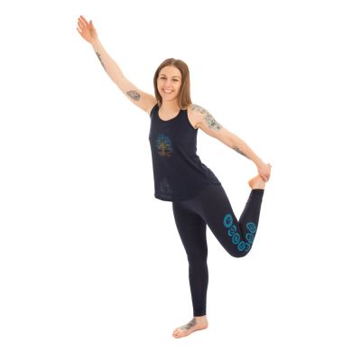 Abbigliamento yoga in cotone Albero della vita e Chakra - blu scuro - - set top + leggings L/XL Nepal